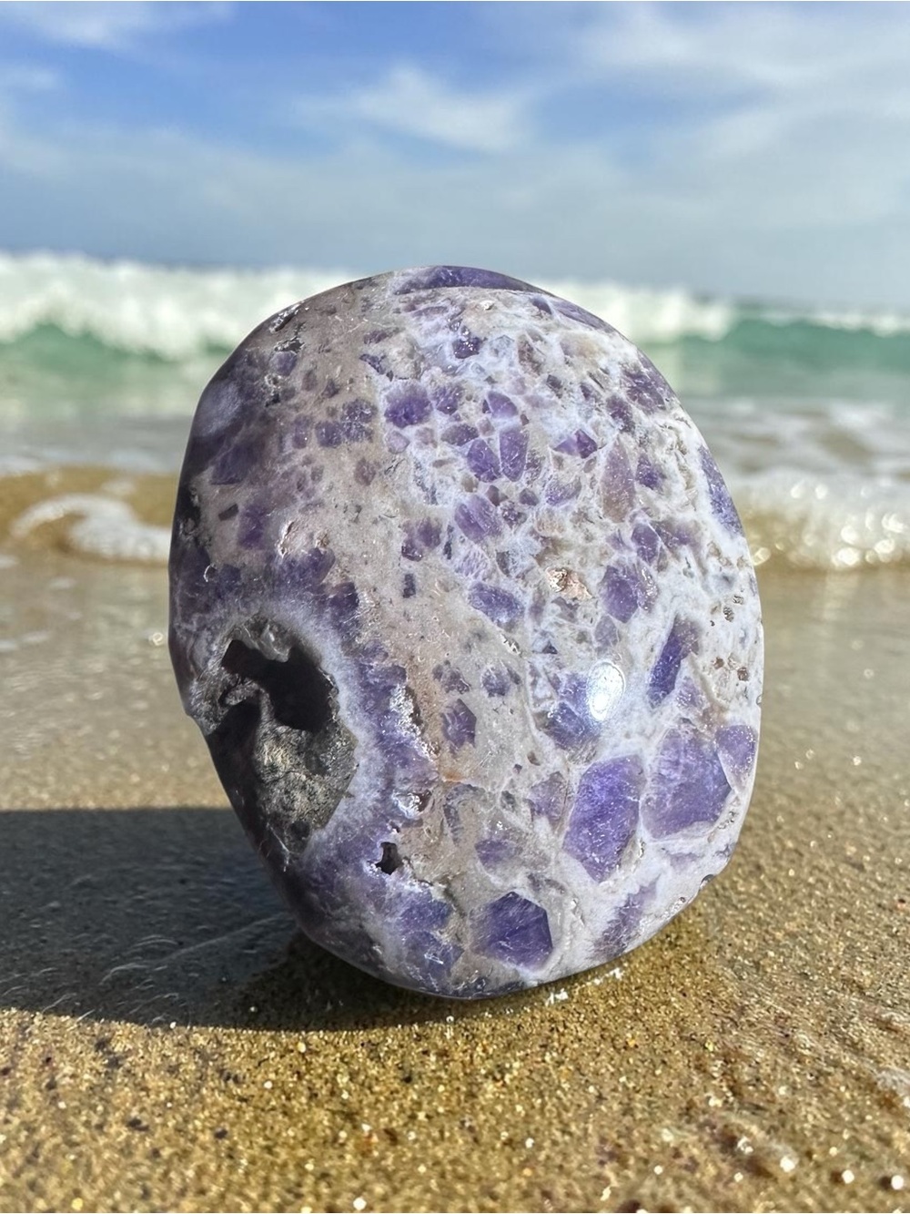 Opalized Fluorite Crystal Palmstone Purple and Cream